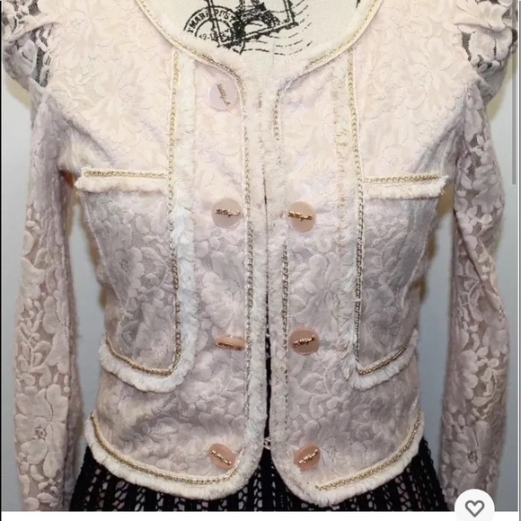 La Chapelle Lace Blush pink Blazer Velvet Focking Gold Thread Piping 38 - Picture 10 of 13